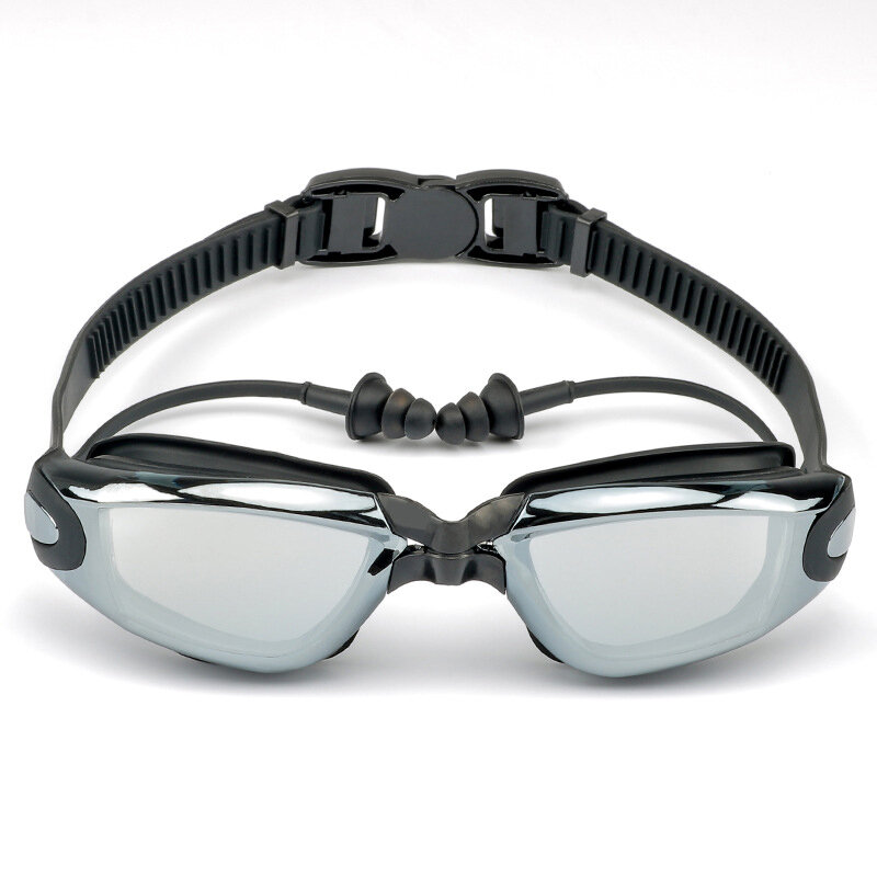 Adult One-Piece Earplugs Swimming Goggle Anti-Fog Waterproof HD Case Phone Case Myopia Flat Goggles Cross-Border