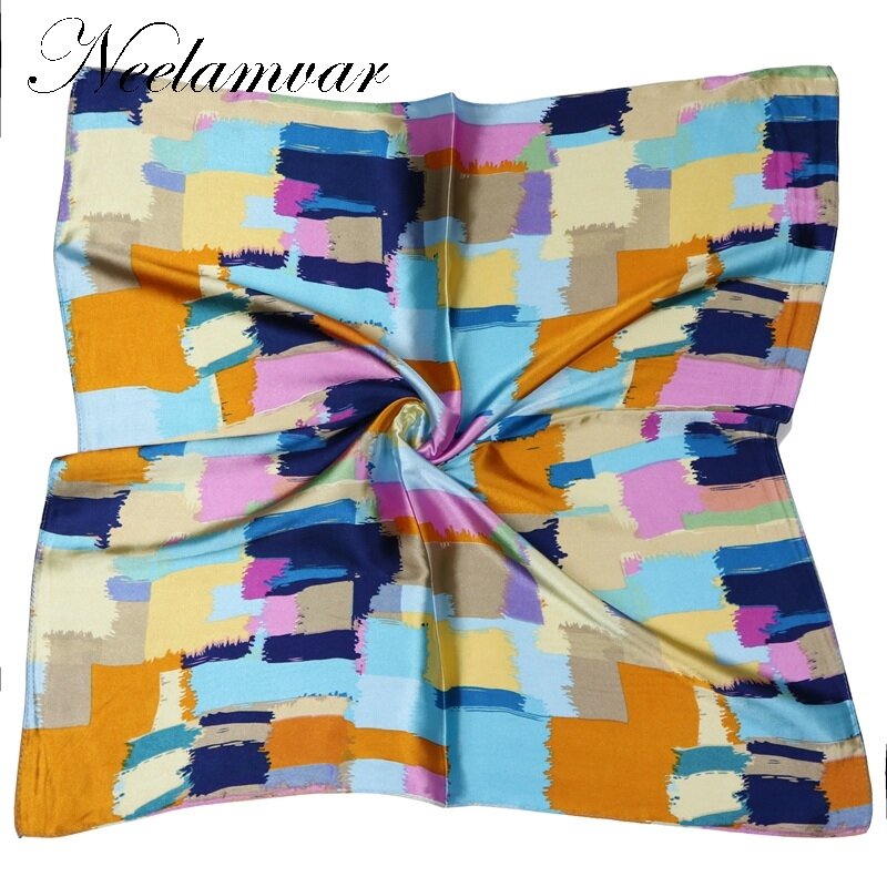 new arrival 2019 spring and autumn  women silk square scarf  patchwork geometric pattern design soft scarf 40%silk+60%polyester