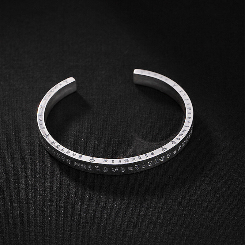 Uglyless Glossy Real 99% Volledige Zilveren Open Armbanden voor Vrouwen Verstelbare Vierkante Armbanden Chinese Taoïsme Zegen Armbanden Sieraden