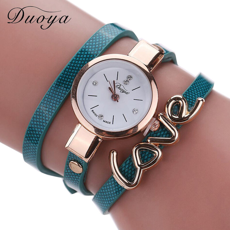Duoya marca 2019 relógio de quartzo feminino amor artesanal pulseira relógio de pulso moda casual cinta vestido relógios estilo feminino qc7