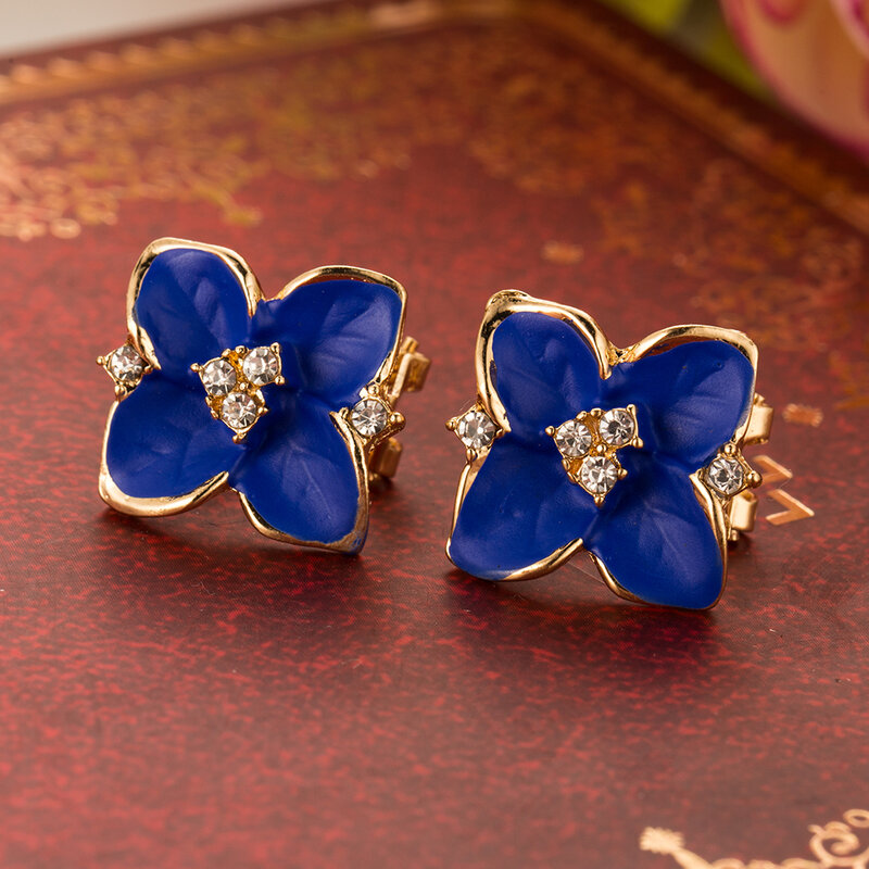 KISSWIFE-pendientes de oro con diamantes de imitación para mujer, Piercing elegante, flor azul Noble, E005, 2018