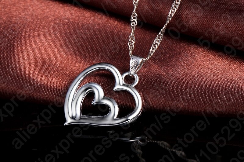 Romantic Women Jewelry Sets 925 Sterling Silver  Zircon CZ Crystal Double Love Heart Necklace&Earrings Jewelry Set Hot Sale