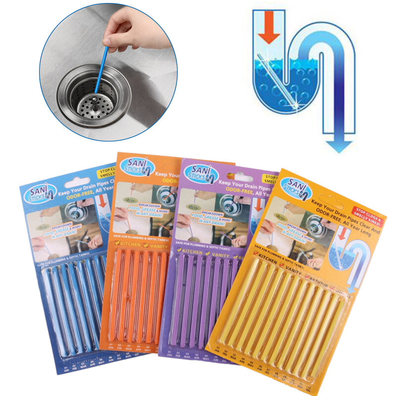 12ชิ้น/เซ็ต Sani Sticks เพื่อดับกลิ่นห้องครัวห้องน้ำอ่างอาบน้ำท่อระบายน้ำทำความสะอาดท่อระบายน้ำท...