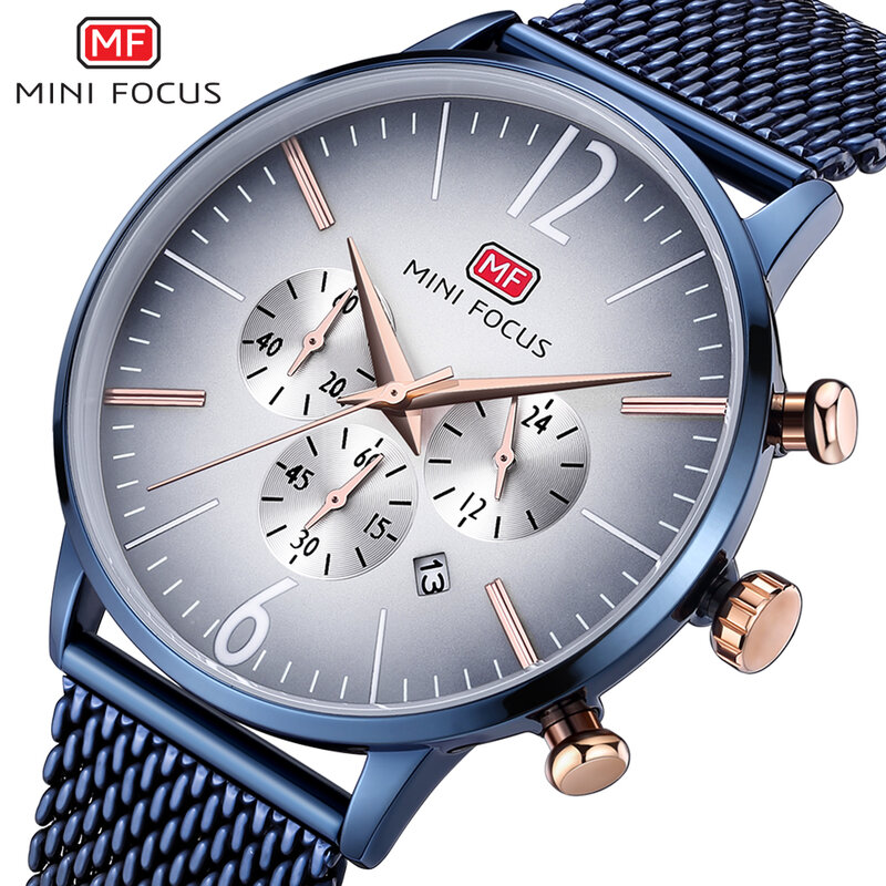 Minifocus relógio masculino de quartzo, relógio fashion para homens de negócios de aço inoxidável de luxo à prova d'água ultrafino