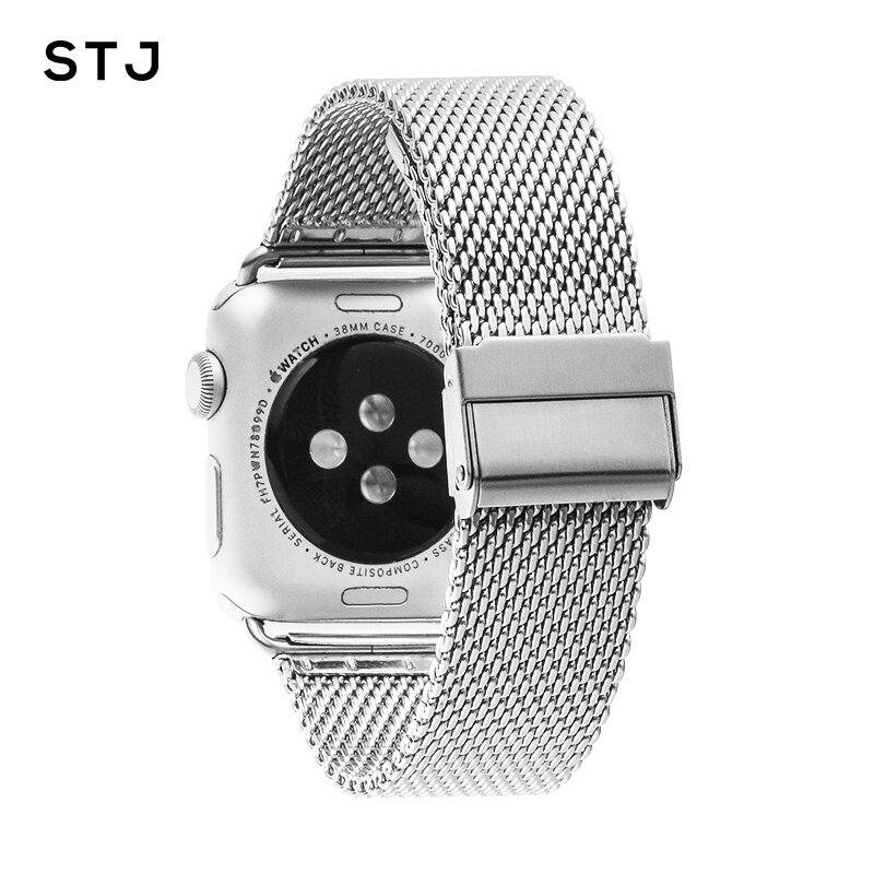 Pulseira de laço milanês de aço inoxidável stj, pulseira para apple watch séries 1/2/3 42mm 38mm, pulseira para iwatch série 4 40mm 44mm