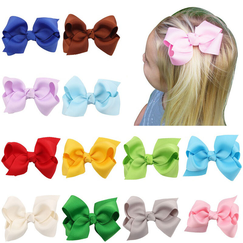 3 Inch Newly Lovely Solid Bow Hairpins Hair Clips For Children Kids Girls Hair Butterfly Candy Color Ribbon Hair Accessories