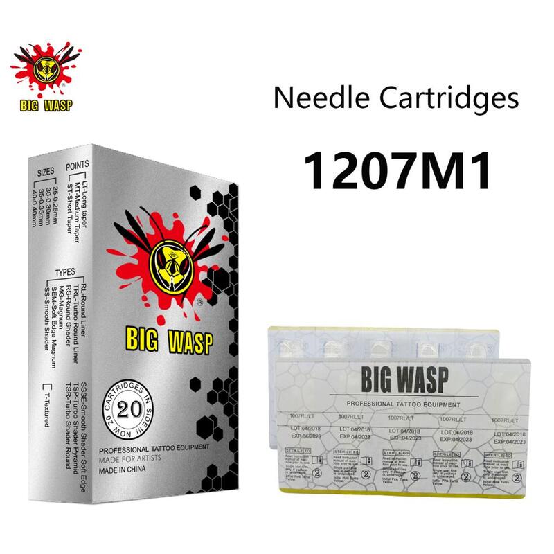 BIGWASP 1207M1 Tattoo Needle Cartridges #12 Standard 0.35mm 7 Single Stack Magnum 7M1 for Cartridge Tattoo Machines & Grip 20Pcs