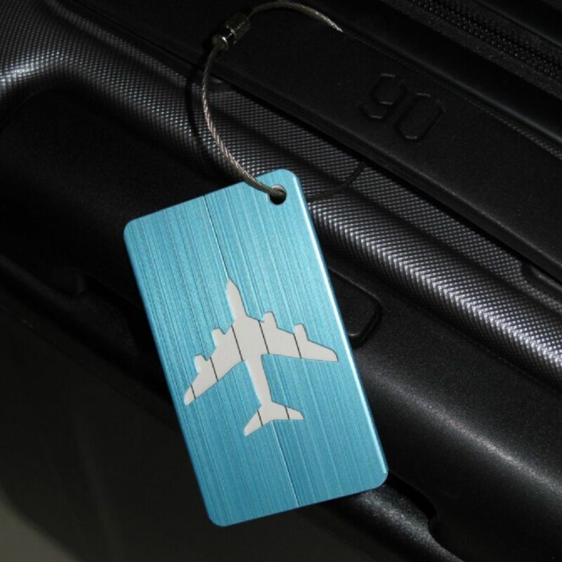 1pc kształt samolotu szczotkowany kwadratowy bagaż Tag bagaż sprawdzone windy na pokład akcesoria podróżne bagaż tag dla dziewcząt/chłopców