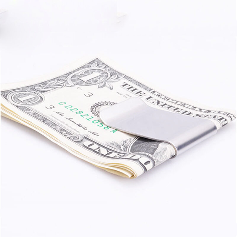 高品質ステンレス鋼シルバーマネークリップ両面スリムポケット現金 ID クレジットカードクランプホルダー