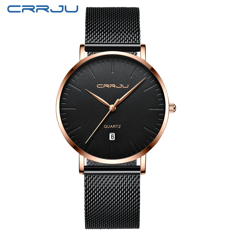 Crrju relógio de pulso masculino, relógio estilo simples de design para homens vestido de negócios data diária à prova d'água de quartzo