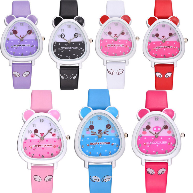 Disu 소년과 소녀 손목 시계 아이들을위한 사랑스러운 동물 디자인 석영 시계 소녀를위한 만화 시계 어린이 시계