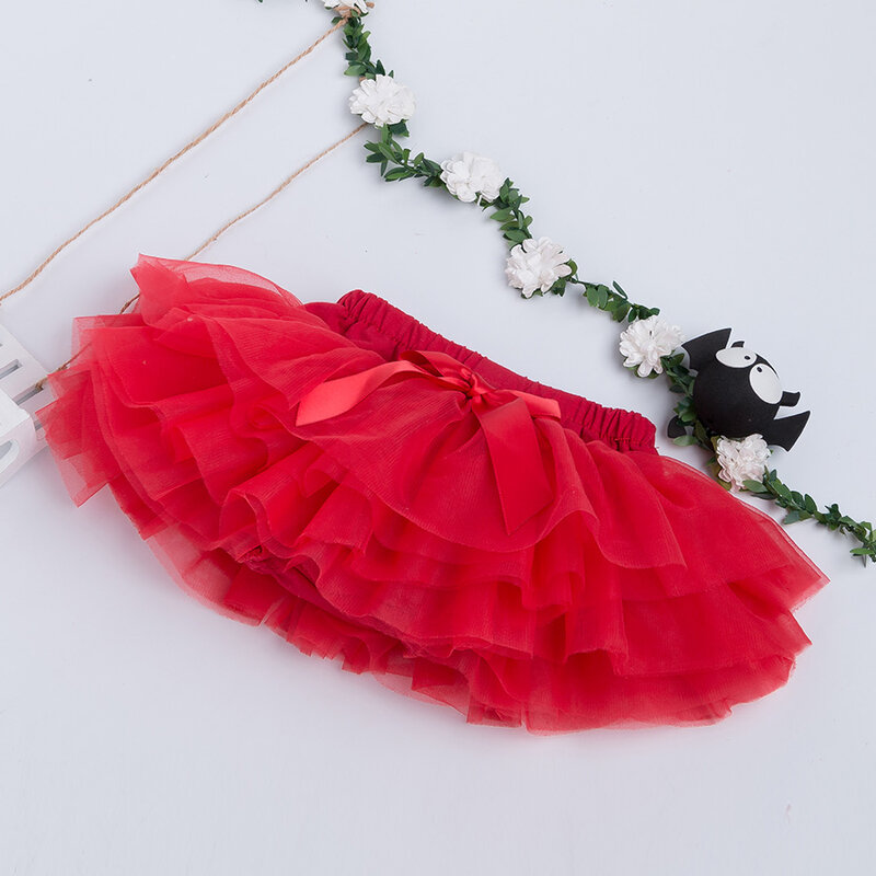 Falda de tutú con lazo para niñas pequeñas, vestido de bola bombacho con volantes, rosa roja, 6 capas de tul, ropa para niños