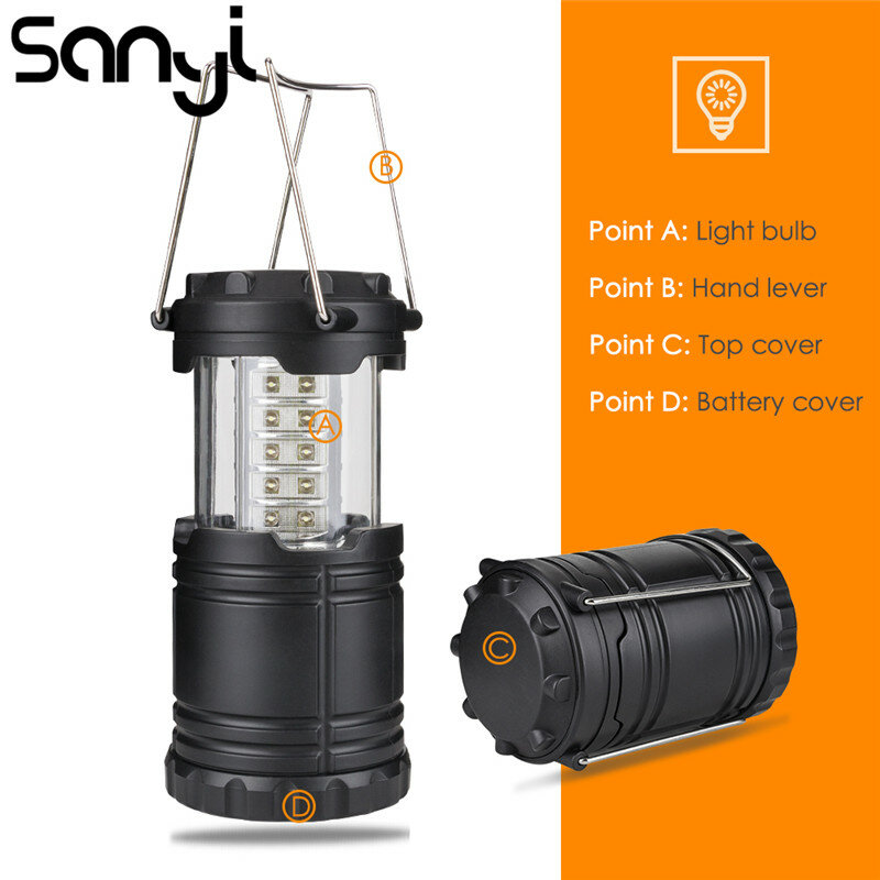 Lanterne suspendue Portable et légère à 30 LED, idéale pour le Camping, la randonnée ou les urgences