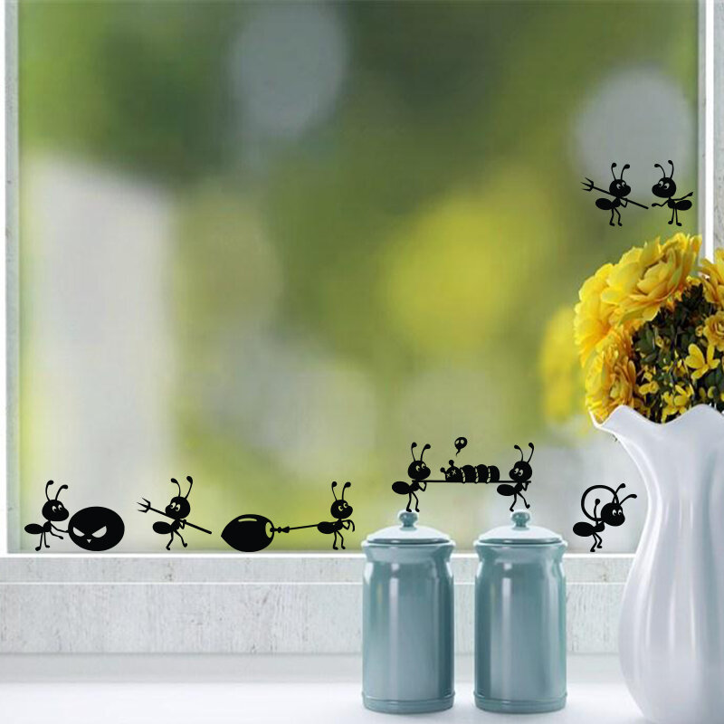 P2054-pegatinas de pared para muebles, decoración de dibujos animados, cristal, hormiga en espejo, ventana, decoración del hogar