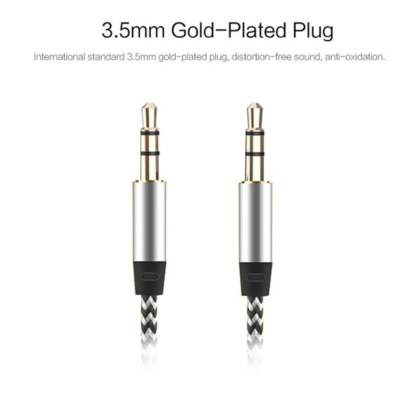 Cable auxiliar de nailon para coche, conector macho a macho Kabel dorado de 1m, 2m, 3m, 3,5mm a 3,5mm, para iphone, Samsung y xiaomi