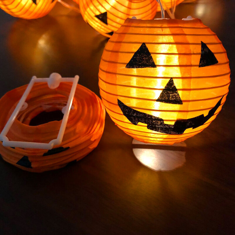 1 Juego de 10 LED tira de luces de calabaza para Halloween 3D farol de fiesta de Halloween manualidades decoración hogareña 1,2 M lámpara blanca cálida a pilas