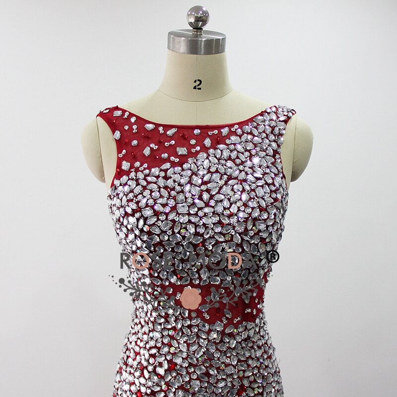 Rose Moda – robe de bal rouge en forme de sirène, tenue réfléchissante en cristal
