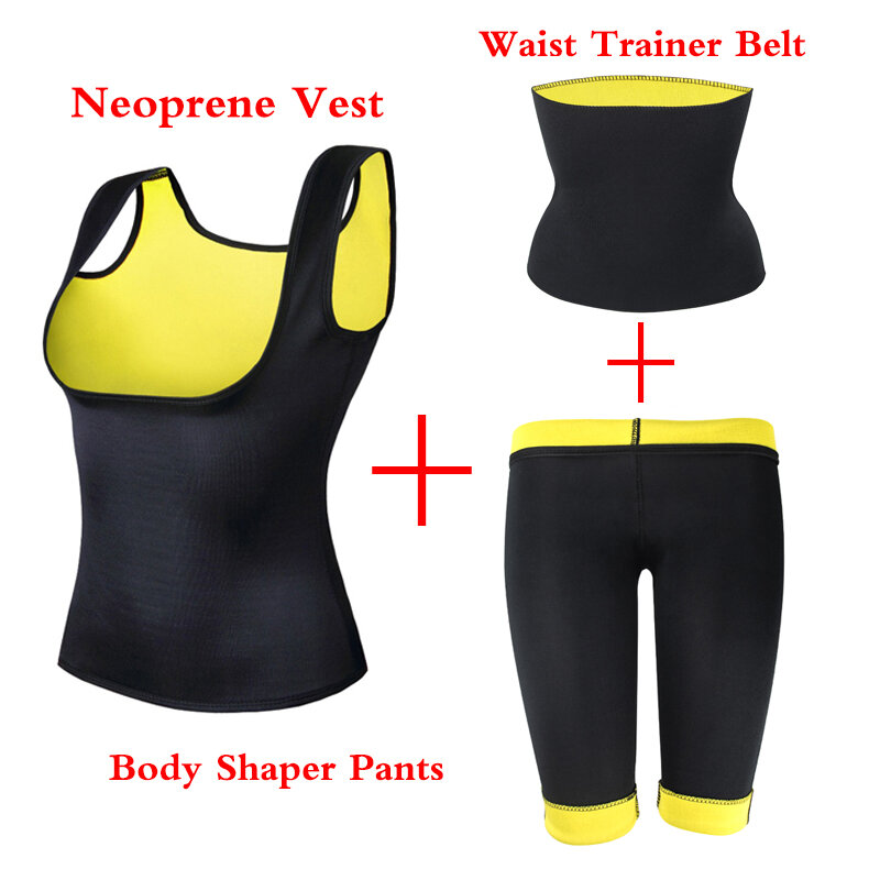 Hot Neoprene Body Shaper Women's waist trainer Vest+Belt+Pant Slimming Pants Vest Super Stretch Super Lose Weight control pant