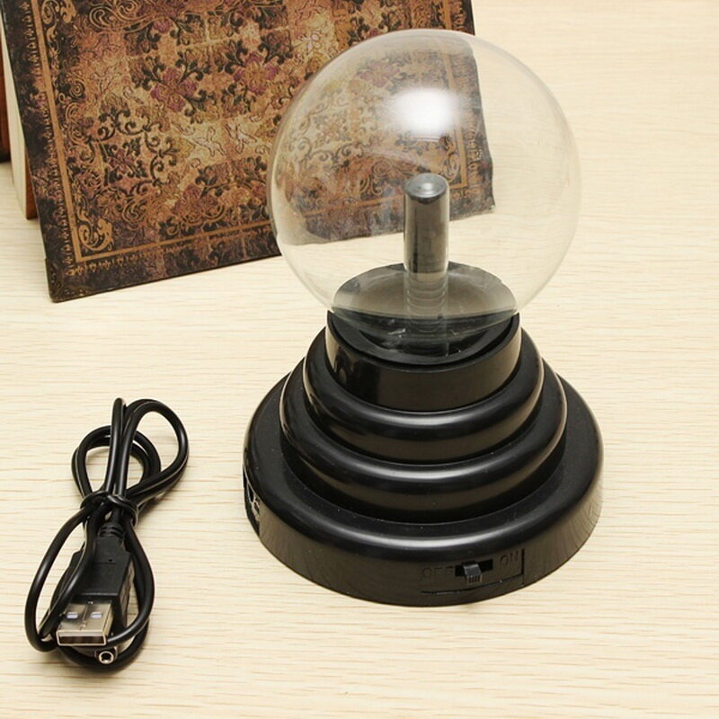 Boule de Plasma en verre à Base noire magique 8*8*13cm, lampe de fête de foudre avec câble USB, offre spéciale