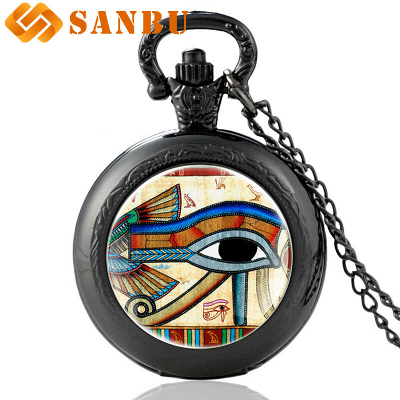 Reloj de bolsillo de cuarzo del Ojo de Horus para hombre y mujer, colgante Retro de bronce Vintage para collar, regalos de joyería antiguos