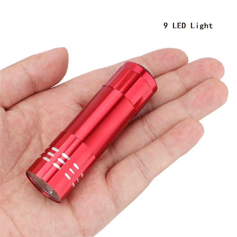 Minilinterna de bolsillo para acampada, 9 LED, batería AAA, pequeña, portátil, de alta potencia