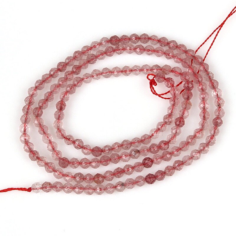 2Mm 3Mm Stroberi Alami Kristal Kuarsa Merah Muda Batu Permata Segi Bulat Manik-manik DIY Aksesori untuk Kalung Gelang Anting Perhiasan