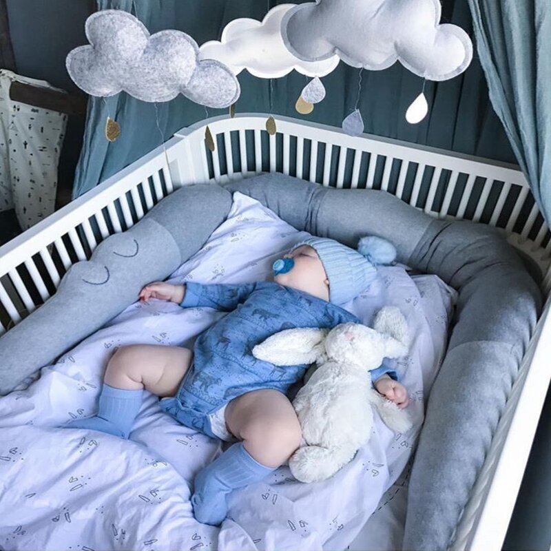 Cama de bebé parachoques 185CM cocodrilo juguetes de peluche largo almohadas almohadillas de cuna de bebé de niño, decoración de la habitación de accesorios de fotografía