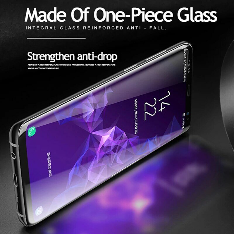 Protecteur d'écran pour Samsung Galaxy, 2 pièces, Film en verre trempé, colle liquide UV, couverture complète, 9H, S8, S9, Note 8, 9, 10 Plus, s10e, S7 edge