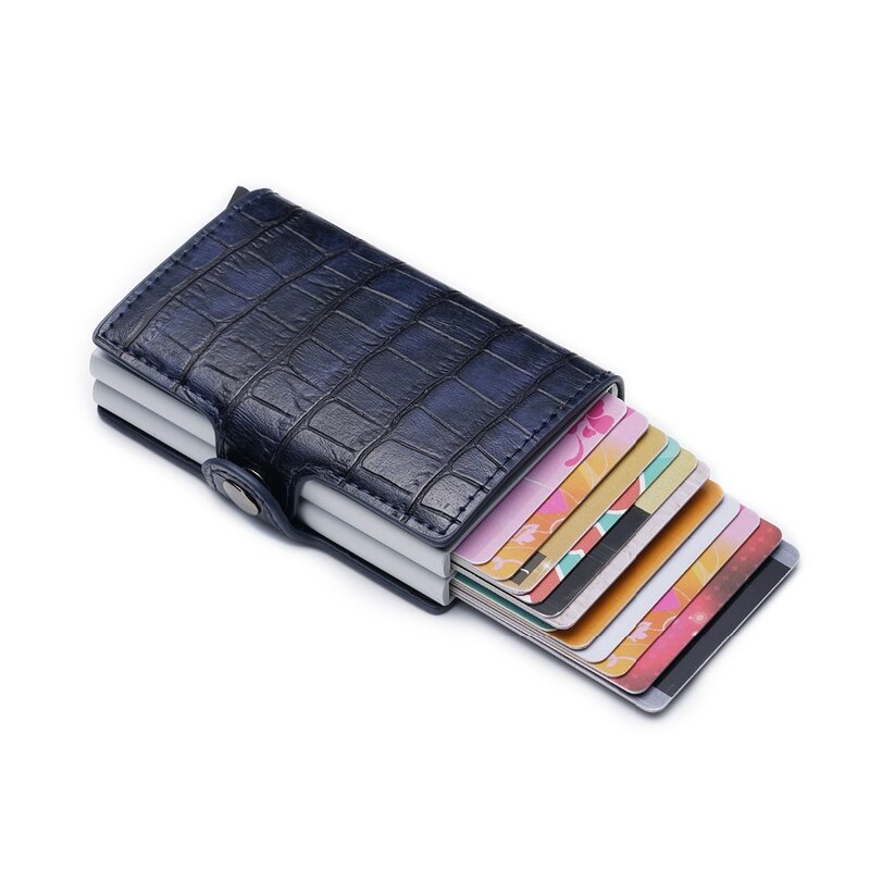 Tarjetero de aluminio con bloqueo RFID para hombre, billetera delgada con doble funda para tarjetas de crédito, identificación comercial, monedero, nuevo
