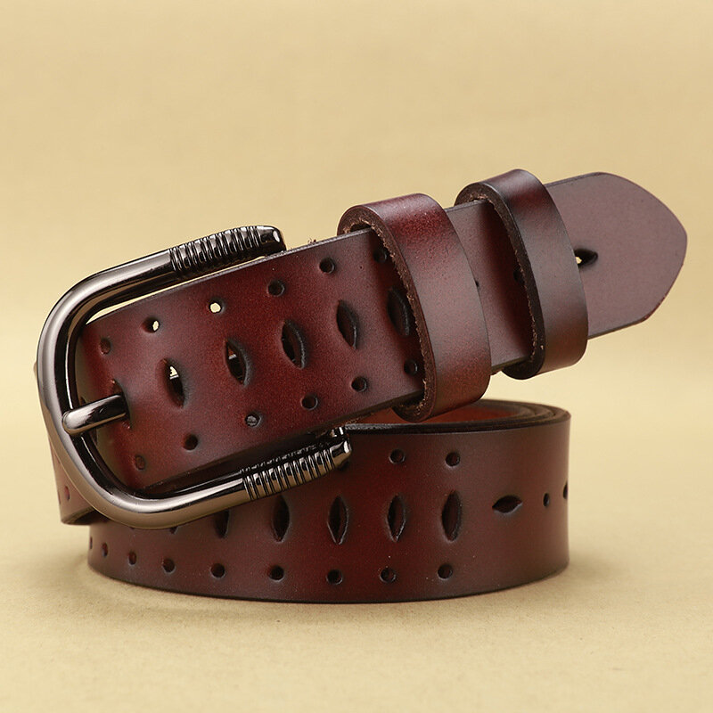 Cinturones de cuero genuino para mujer, correa de alta calidad con hebilla de Pin fino, segunda piel de vaca