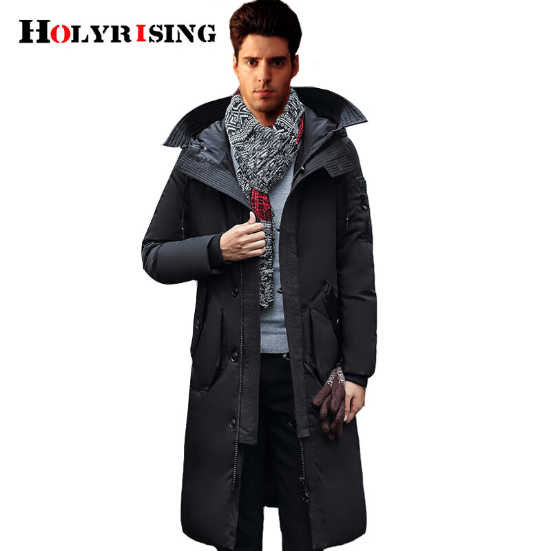 Holyrising jaqueta masculina de pato longo, casaco grosso quente masculino com capuz para inverno casaco masculino de neve 18511-5