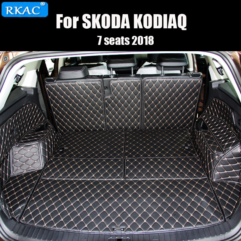 高品質のマット! Skoda kodiaq用の特別な車のトランクマットパッドにカスタムフィット7シートライナーマットブーツカーペット革