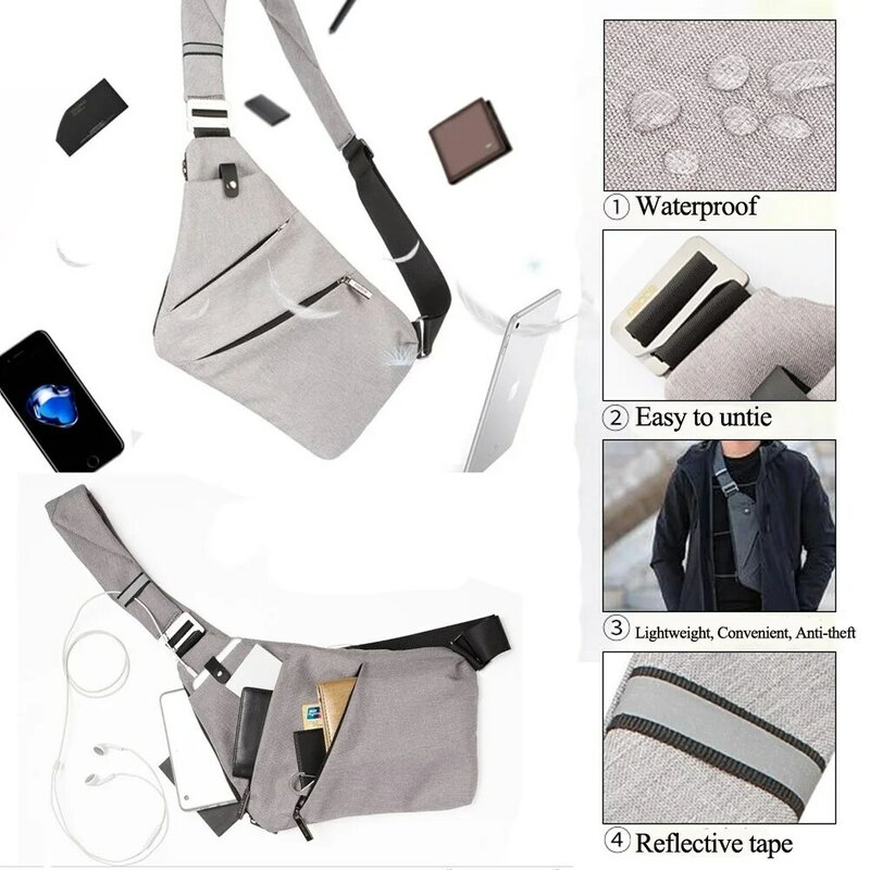 Mochila masculina peitoral de náilon, mochila impermeável estilo carteiro feita em nylon, ideal para homens