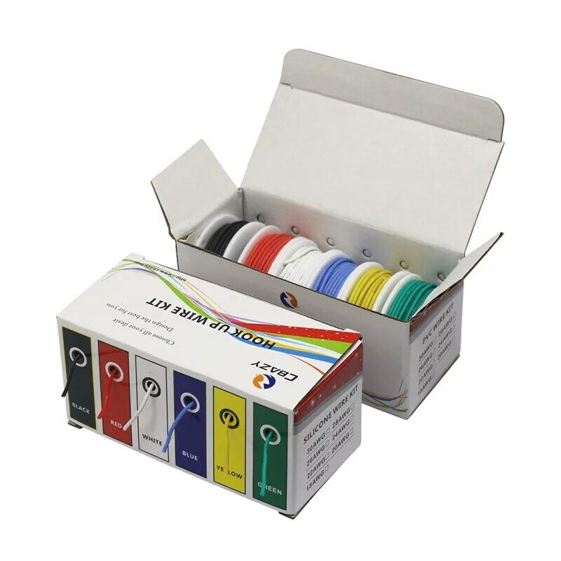 Câble flexible en silicone étamé, 18, 20, 22, 24, 26, 28, 30AWG, 6 couleurs dans une boîte, kit de fil toronné, bricolage, haute qualité