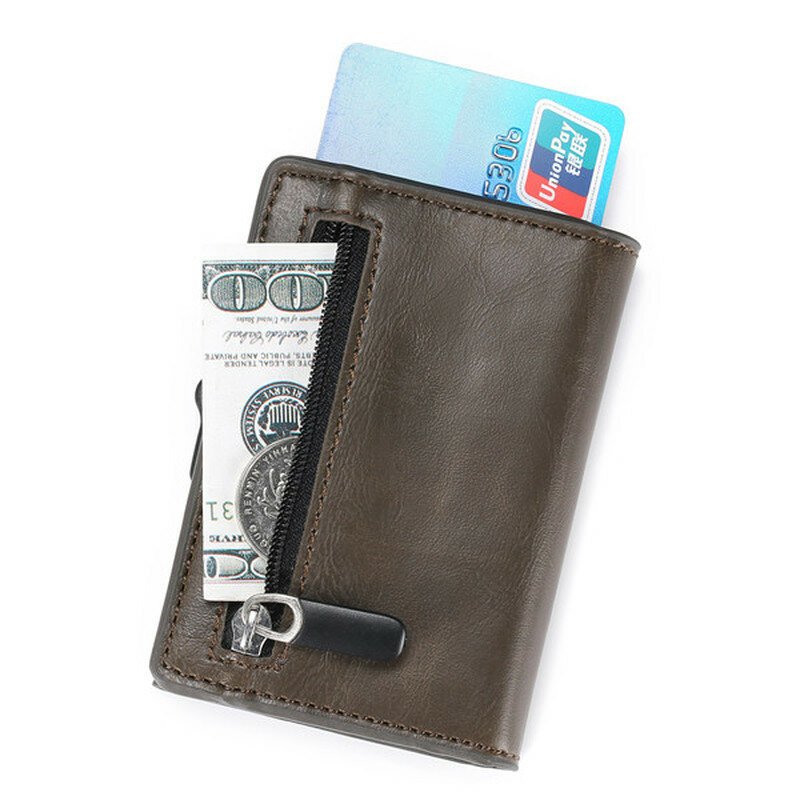 Zovyvolcarbono carteira de fibra de carbono rfid pu, estojo para cartão de identificação, caixa única, suporte para cartão de crédito inteligente, nova chegada 2019, bolsa de moedas