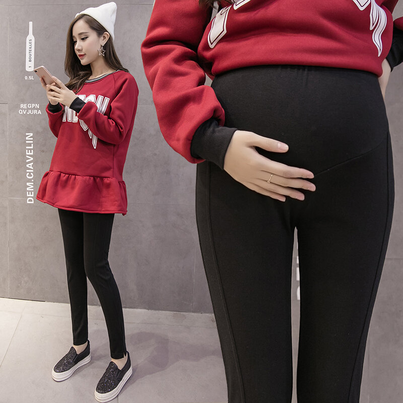 2021 outono cor sólida mulheres grávidas leggings de barriga magro lado dividir esticado calças de maternidade calças de lápis de gravidez magro