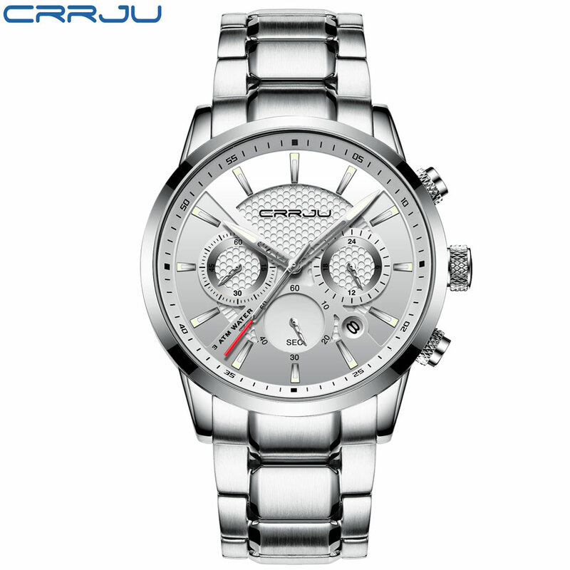 Crrju relógio de quartzo masculino relógios de moda funcional marca luxo negócio aço completo à prova dwaterproof água relógio relogio masculino
