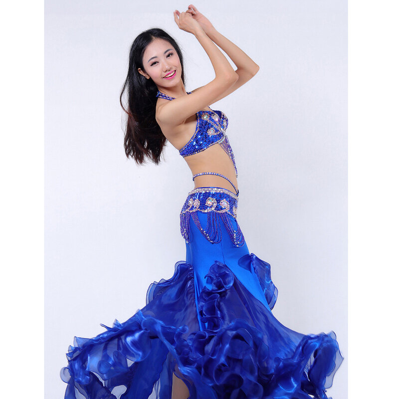 Performance Belly Dancing Costumes Oriental Dance Outfits 3pcs Women Belly Dance Costume Set Bra Belt Skirt