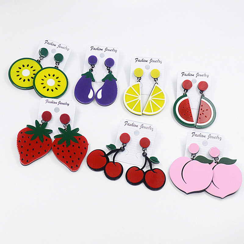 Summer Drop Earrings For Women Fruit Banana strawberry watermelon Cherry Pendant Punk Cute Fashion Jewelry