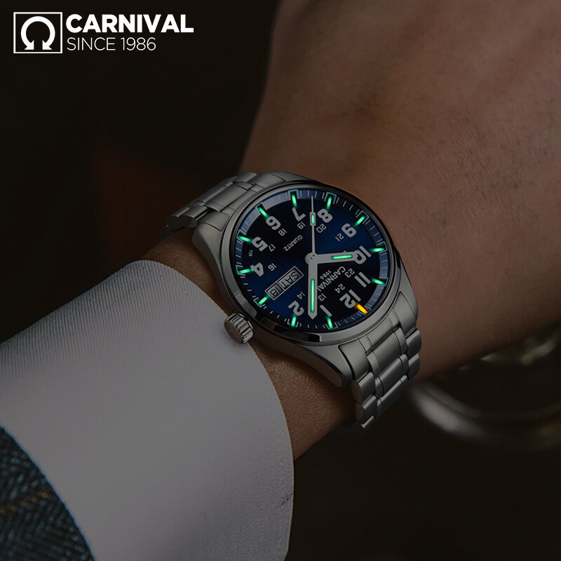 CARNIVAL-Reloj de pulsera de cuarzo para hombre, cronógrafo de marca superior de lujo, a la moda, de gas tritio, con fecha y semana, nuevo
