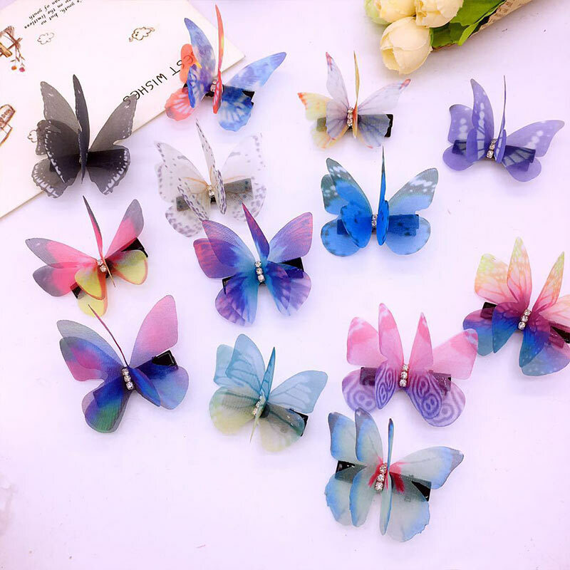 Sale 1PC Transparent yarn Butterfly Women Hairpin Colorful Hair Accessories Girls Kids Hair Clips Sweet seaside Gifts
