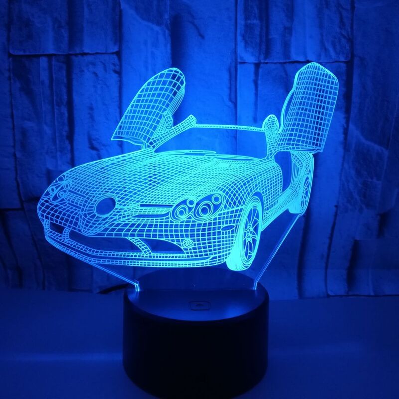 Super samochód 3D LED lampka nocna LED na biurko, z wejściem USB lampa stołowa 7 zmienia kolor dotykowy pilot zdalnego sterowania do wystroju domu chłopiec prezent