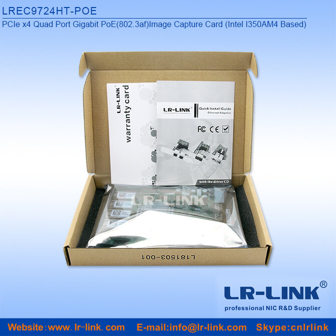 LR-LINK PCIe x4 Quad Port Gigabit PoE (802,3 af & 802,3 at) Bild Erfassen Karte Intel I350AM4 Basierend