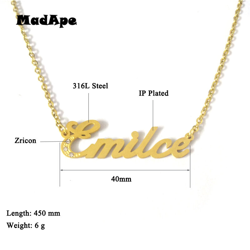 MadApe Letter "Emilce" Pendant Necklace Customized Stainless Steel Name Necklace Custom Personalized Any Name Necklace For Women
