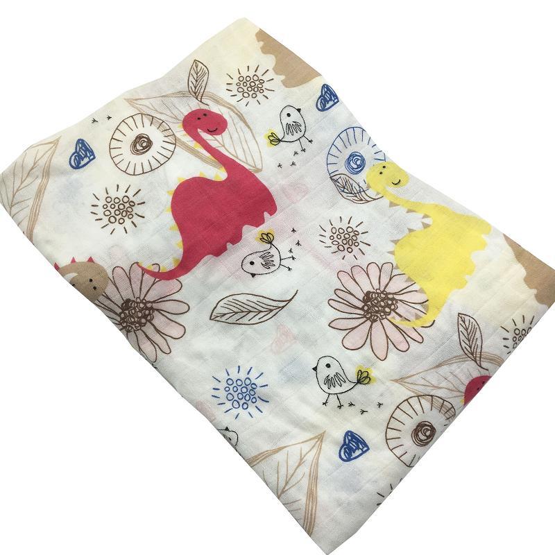 Manta de muselina de bambú/algodón para bebé recién nacido, toallas de baño con estampado de dinosaurio y ropa de cama envolvente