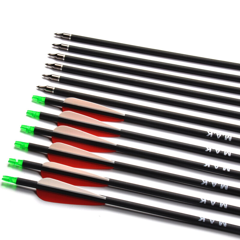 28/30/32 inches Spine 500 Mixed Carbon Arrow Length Replaceable Arrowhead Tips Adjustable Nocks Compound/Recurve Bow Archery