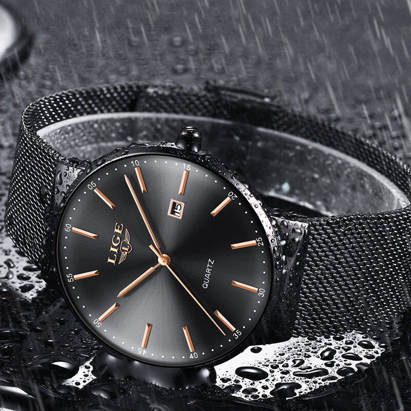 Relógio masculino ultrafino à prova d'água, relógio de quartzo de aço esportivo simples com data e data, novo, 2019