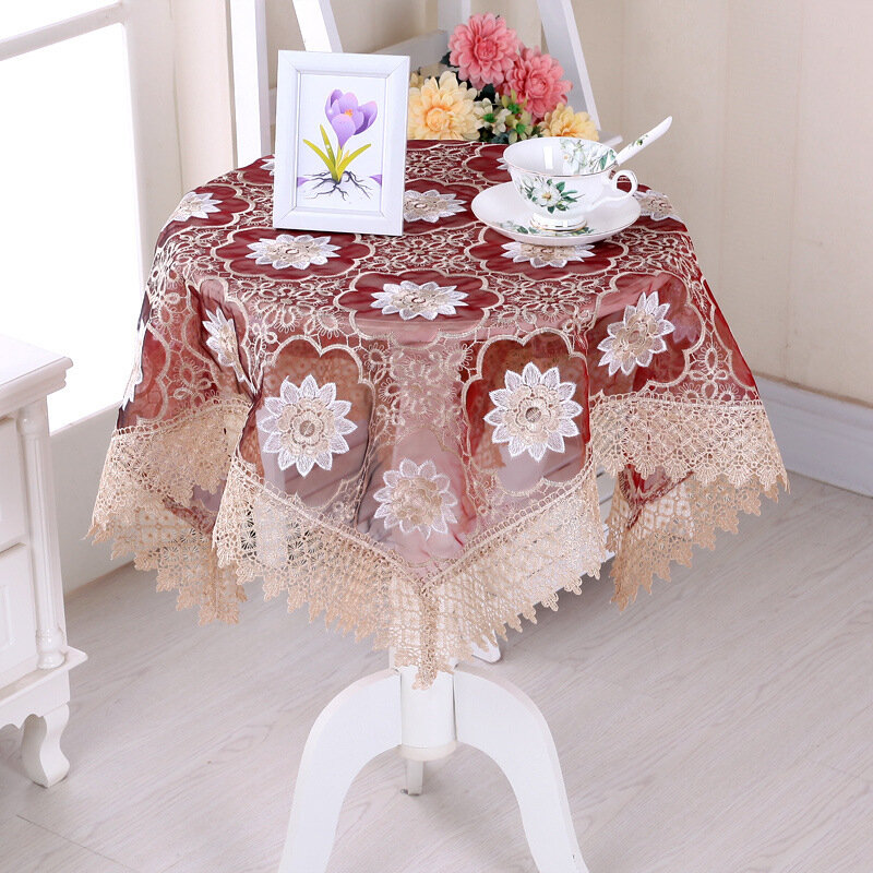 Toalha de mesa redonda para decoração, toalha de mesa redonda solúvel em água, bordada com fio de vidro europeu, decoração de natal