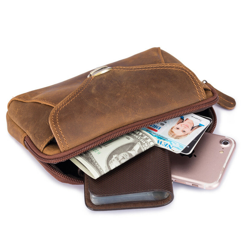 Tas Pinggang Fanny Pria Sabuk Kulit Asli Paket Hip Kaki Bum untuk Pria Dompet dan Dompet Kotak Multi Ponsel Mini Kantung Kartu Koin Luar Ruangan