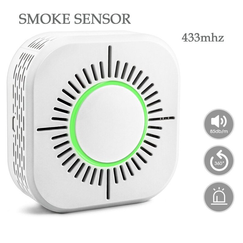 Inteligente detector de fumaça sem fio 433mhz alarme de segurança contra incêndio proteção sensor alarme para wifi escritório sistema alarme segurança em casa